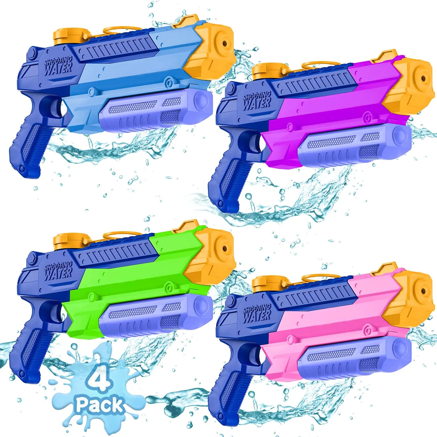 WOLKEK Water Gun Water Guns for Kids 4 Pack Long Range Squirt Guns Pool Toys Water Toys for Swimming Pool Beach Sand Outdoor Summer Gifts for Kids