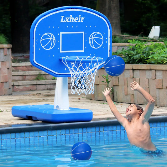 Lxheir Pool Basketball Hoop Poolside Lengthen Sturdy Base Pool Summer Water Basketball Hoop Game for Kids Boys Girls Swimming Pool Basketball Hoop with 2 Balls and Pump